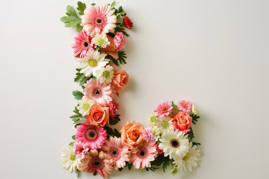 Elegant floral arrangement in an 'L' shape, featuring pink, peach, and white flowers. A fresh, natural, and artistic decoration