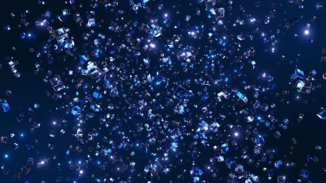 Glass blocks modular data elements blue environment. computing explainers, information processing concepts, software presentations, innovation campaigns, or digital design stories showing visual depth