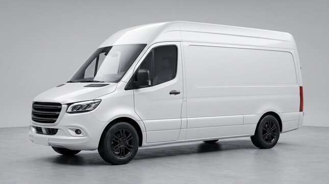 White delivery van parked indoors with black wheels