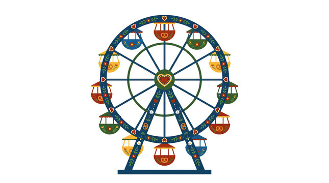Colorful ferris wheel amusement park ride against white background
