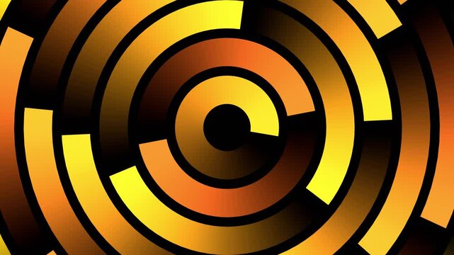 Background with rotating orange concentric rings, 4k computer seamless graphic animation.
