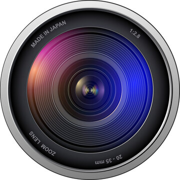 Camera photo lens icon isolated, zoom lens front view.