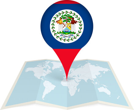 Belize Flag Pointer on World Map