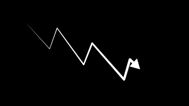 down fall white arrow graph falling down concept of loss market On Black Background 4k Video