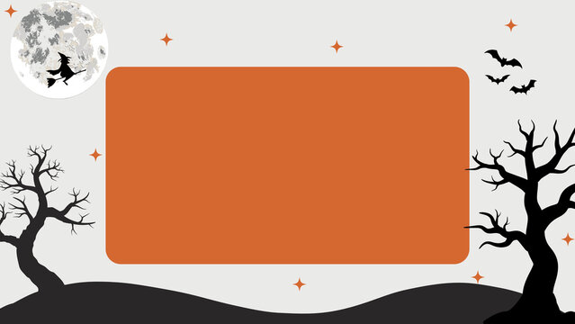 Minimalist halloween frame background presentation with full moon witch and bare trees