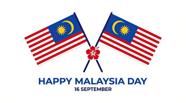 Happy malaysia day celebration with flags and hibiscus