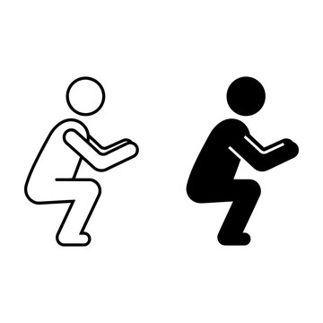 Stick figures in squatting position, two contrasting silhouettes side by side
