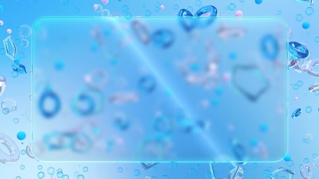 Translucent rectangular card softens floating geometric forms app introductions, digital service promos, presentation headings, advertising messages, and clean visual layouts room for branded text.