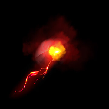 Abstract glowing fire spark with a dynamic light effect isolated on a deep black background for design