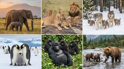 Fototapeta premium A captivating glimpse into the diverse animal kingdom showcasing majestic creatures in their natural habitats from elephants to gorillas and beyond a truly wondrous