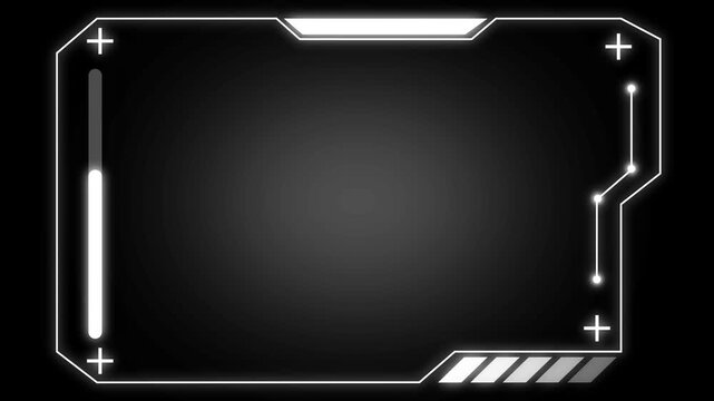 Minimalist HUD frame animation displays a clean black gradient space. High tech user interface borders shape this HUD frame. Cyber screen telemetry guides the modern HUD frame.