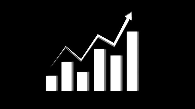 White bar graph animation rises steadily with a soft drop shadow mark. Corporate financial revenue analytics track on the bar graph. Profitable economic success drives this bar graph.
