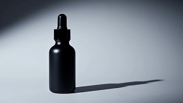 Minimalist Black Dropper Bottle With Dramatic Lighting and Long Shadows for Beauty and Healthcare Product Photography