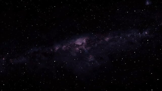 Milky Way galaxy animation displays celestial dust clouds and stars. Deep outer space exploration moves across this galaxy. Breathtaking cosmic astronomy views capture the galaxy.
