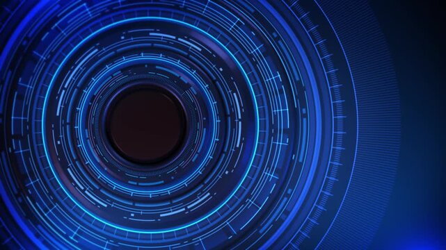 A glowing circular scanner cyan rings, precision ticks, geometric segments, focused field. biometric concepts, virtual interfaces, system diagnostics, cyber visuals, product reveals, cinematic titles.