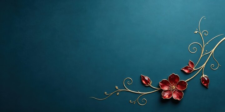 Ruby Flower Gold Vine Bottom Deep Blue