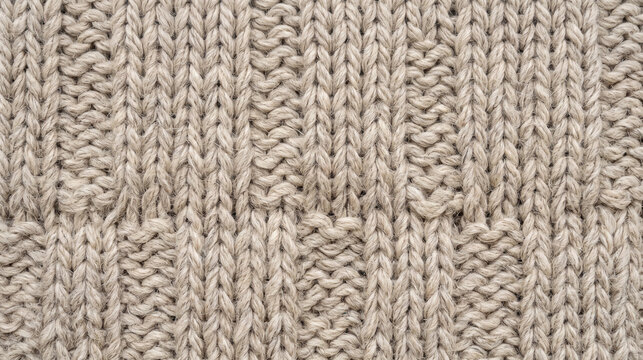 Beige knitted wool fabric texture with geometric block pattern