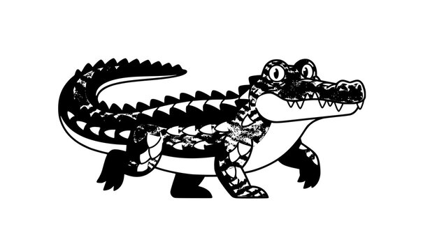 Green crocodile walking toward viewer three quarter vector animal illustration