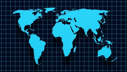 eckert IV new world map projection - 3d illustration isolated on dark background © Fox_Dsign