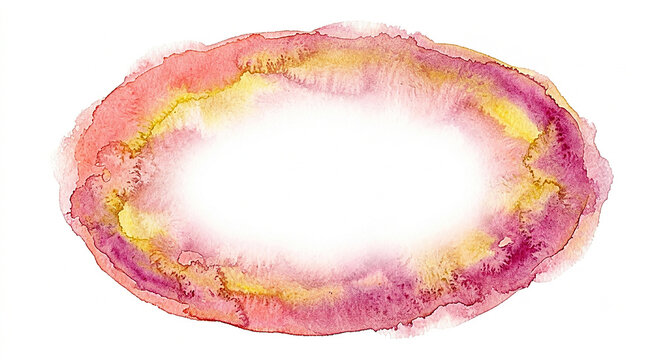 Isolated sunset coral pink oval abstract watercolor frame blob