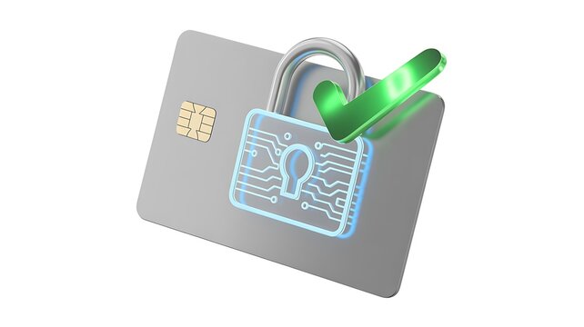 Secure credit card with digital lock and green check mark