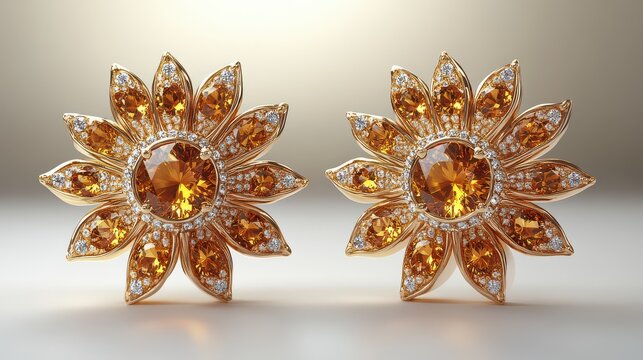 Golden Sunflower Earrings, Jewelry, Studio Shot