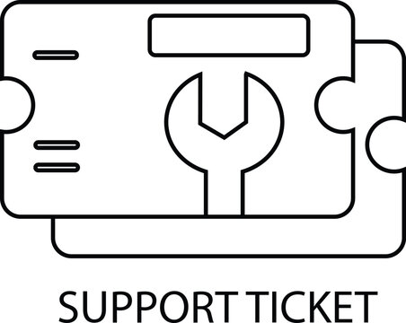 Support ticket outline icon for customer service issue tracking help desk requests technical support ticket management and business workflow isolated on transparent background.