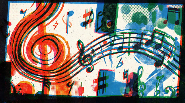 Creative retro music banner illustration with halftone textured pattern