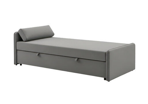 Modern gray upholstered daybed sofa isolated on transparent background