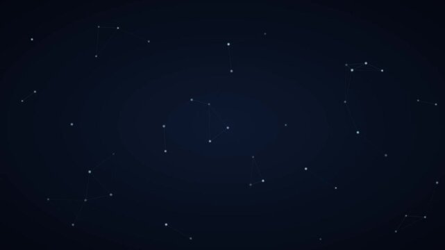 Connected nodes rotate in a dark background for use as a digital technology banner.