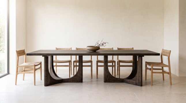 Sculpted Smoked Oak Trestle Dining Table