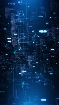 Blue code grid, interface data environment big data, artificial intelligence, programming, machine learning, cybersecurity, database processing, financial technology, analytics, software presentations