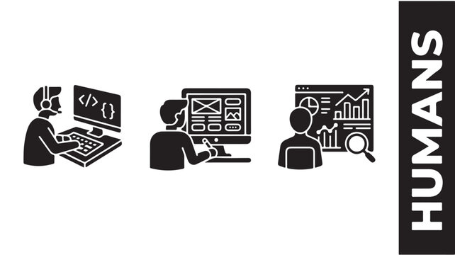 Software developer programmer and analyst icons set vector illustration