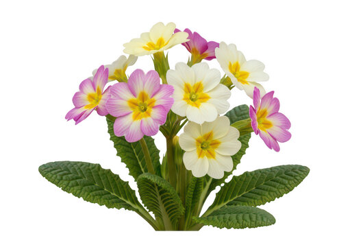 Beautiful pink and white primrose flowers isolated on transparent background