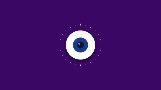 Minimalist illustration of a stylized eye on a purple background