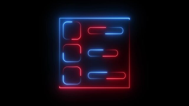 Neon glowing checklist icon on dark background