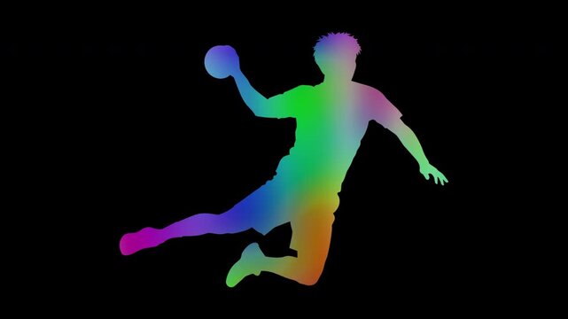 Colorful abstract patterns of handball action by a male athlete, alpha channel, looping