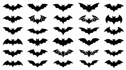 Fototapeta premium Set of black bat silhouettes in various flying poses for Halloween designs