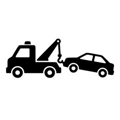 Naklejka premium Towed car icon flat outline in black