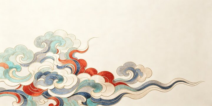 Cream Soft Embroidered Clouds Corner Traditional