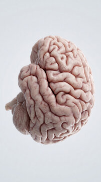 Realistic human brain isolated on white background showing cerebral cortex and cerebellum