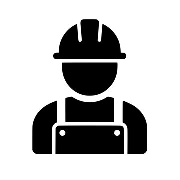 Worker icon flat outline in black