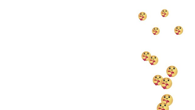 Care reaction emoticons floating upward along right edge on white background for stream video overlay