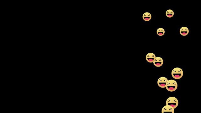 Laughing emoji social media reactions floating upward on the right side in seamless stream loop with black background overlay