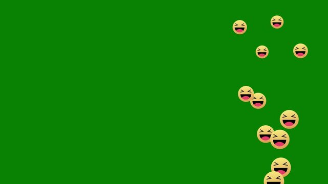 Laughing emoji social media reactions floating upward on the right side in seamless stream loop with green background overlay