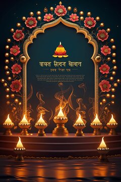Diwali festival glowing oil lamps floral arch pictures