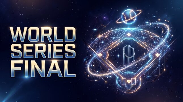 World Series Final Baseball Championship Poster with Glowing Futuristic Cosmic Diamond and Galactic Space Background