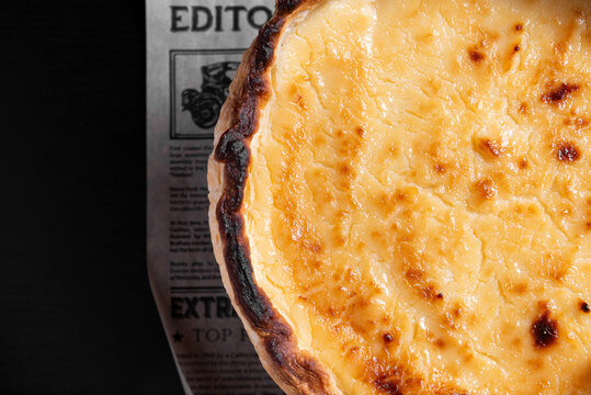 Close Up of Traditional Parisian Tart With Golden Custard Filling and Crisp Pastry