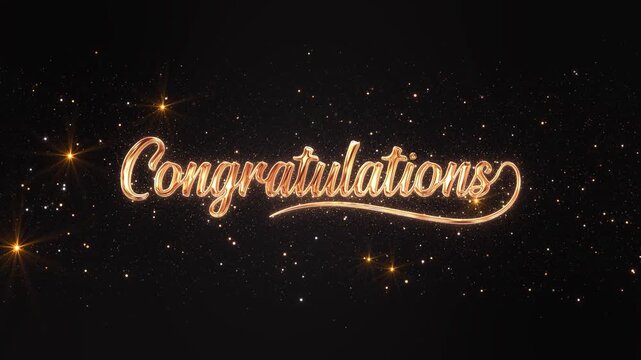 Shimmering golden appears amid glitter lens flares backdrop. congratulations messages, promotions, anniversaries, contests, employee recognition, social media greetings, event festive presentations.