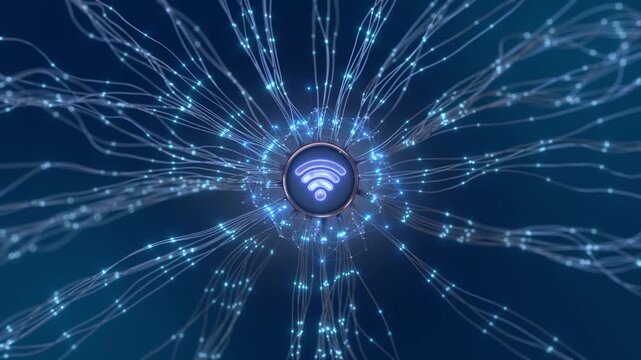 Luminous signal waves wireless icon digital network. connected homes, mobile communication, internet services, remote work, streaming, online access, telecom infrastructure future connectivity themes.